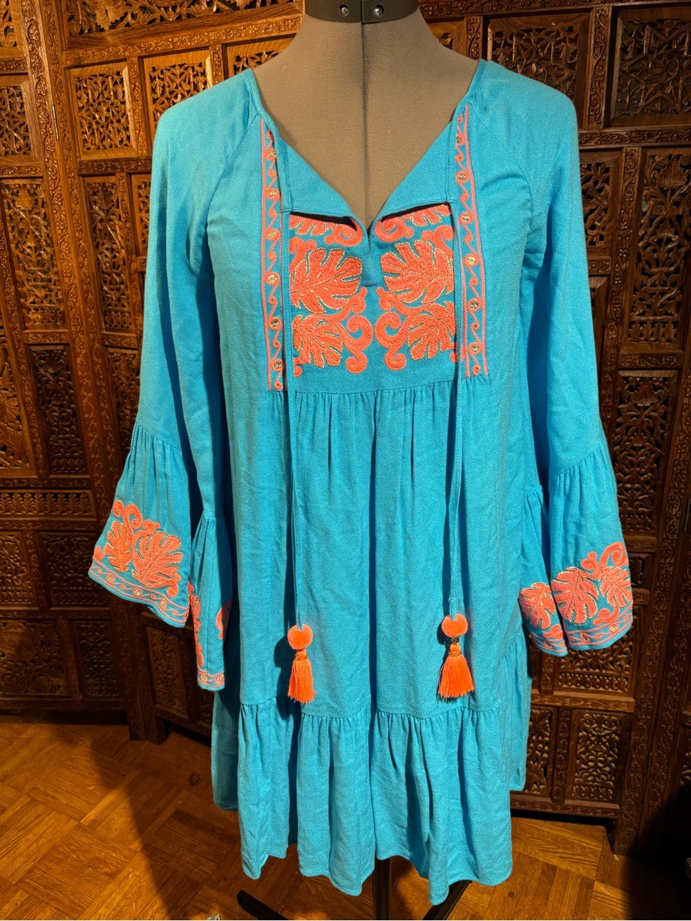 Lilly Pulitzer Turquoise Dress with Coral Embroidery